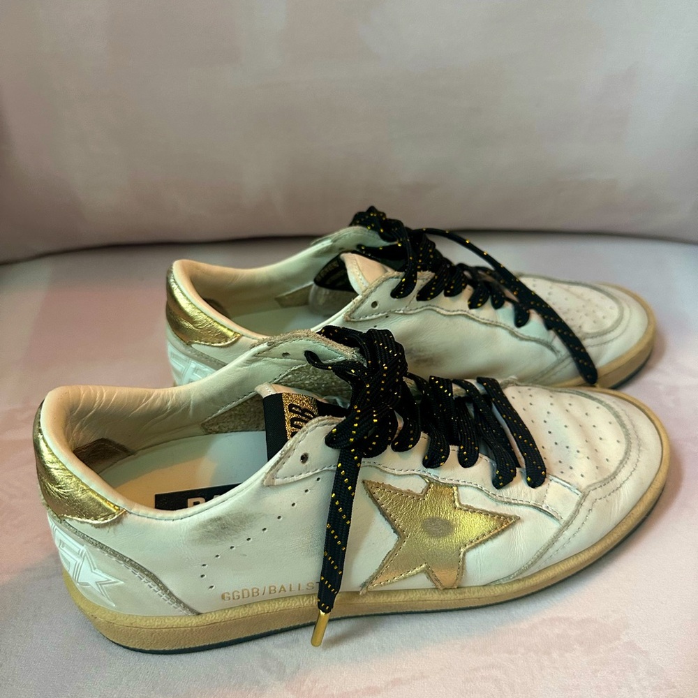 Golden Goose White Sneakers with Gold and Black Details